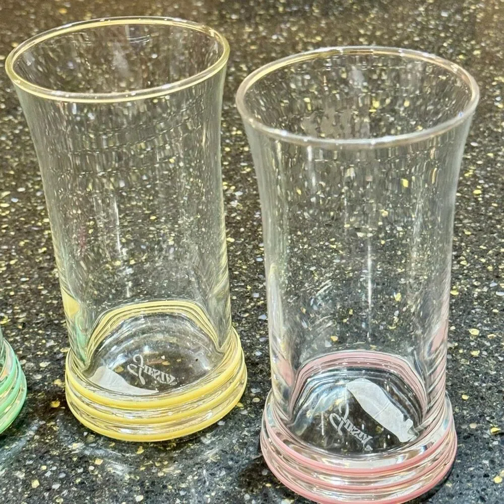 Vintage Homer Laughlin Fiesta Ware multi-color stripe tumbler drinking glasses
